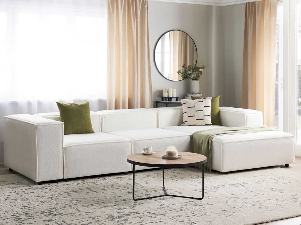 Beliani 4 vietų modulinė kampinė sofa ARDAL Boucle, balkšva, kairinė