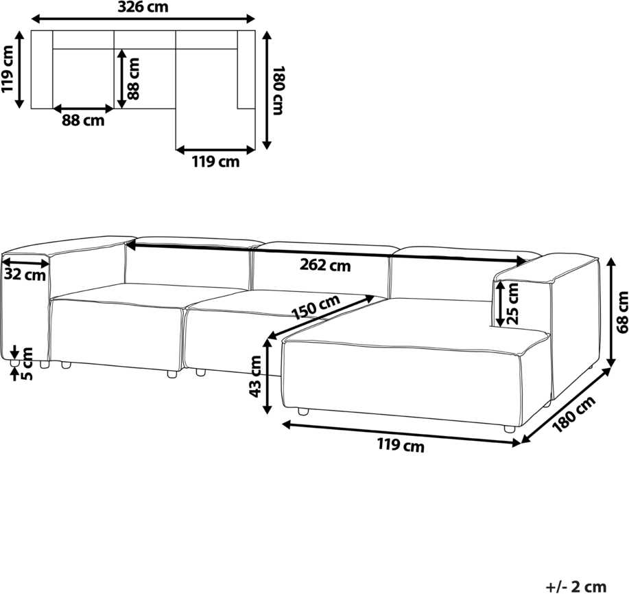 Beliani 4 vietų modulinė kampinė sofa ARDAL Boucle, balkšva, kairinė