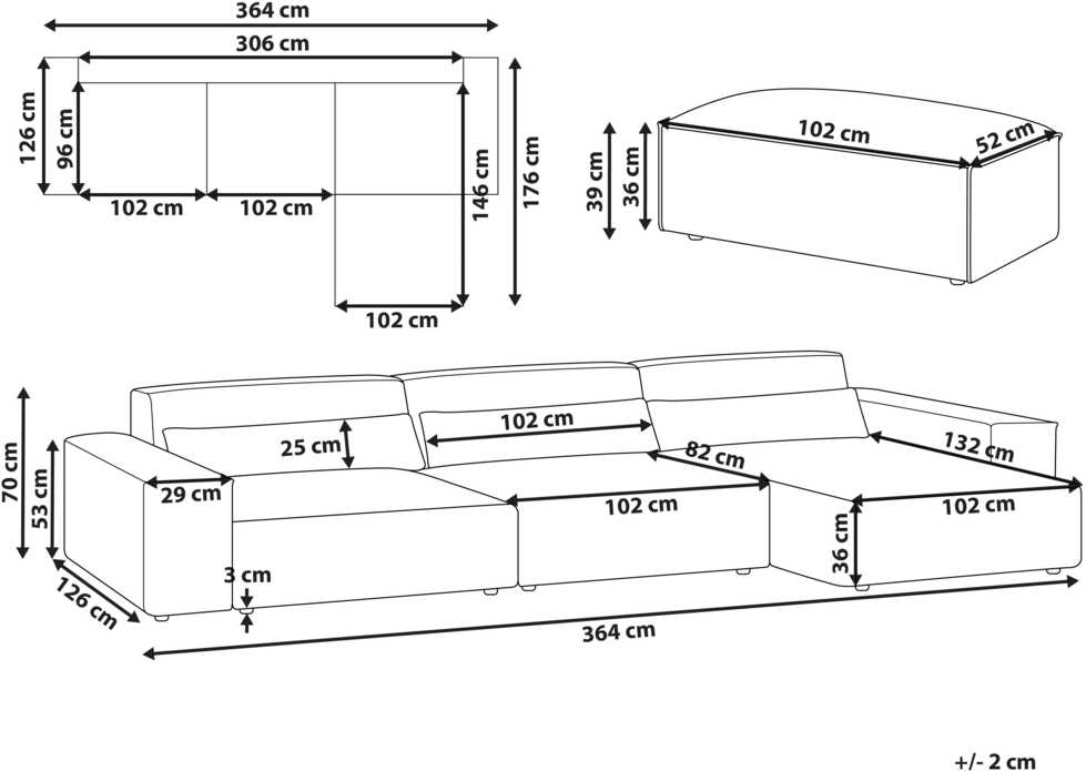Beliani 5 vietų modulinė kampinė sofa HELLNAR kairinė pilka su otomana