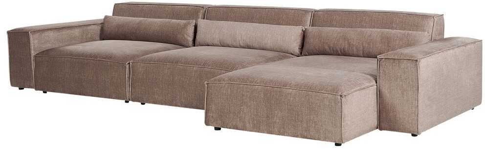Beliani Modulinė kampinė sofa 4 asmenims HELLNAR su otomana, šviesiai ruda, kairinė