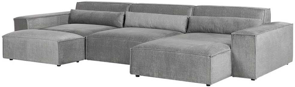 Beliani 5 vietų modulinė kampinė sofa HELLNAR kairinė pilka su otomana