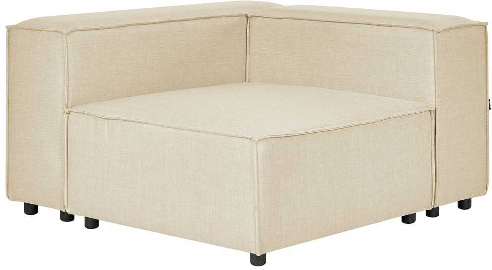 Beliani Trijų vietų modulinė kampinė sofa APRICA, sintetinio lino audinys, smėlio spalvos, su dešinine otomane