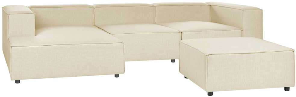 Beliani Trijų vietų modulinė kampinė sofa APRICA, sintetinio lino audinys, smėlio spalvos, su dešinine otomane