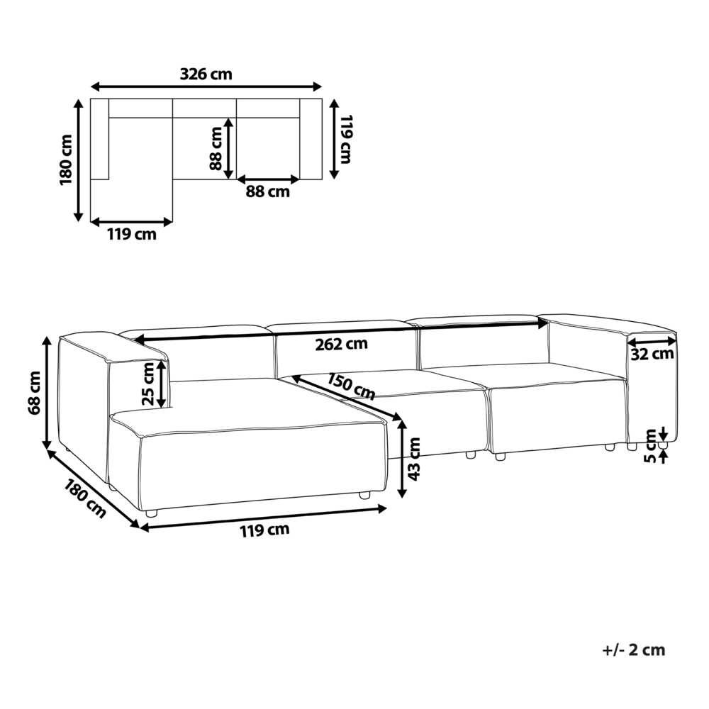 Beliani Modulinė 3 vietų sofa APRICA iš sintetinio lino, smėlio spalvos, dešininė