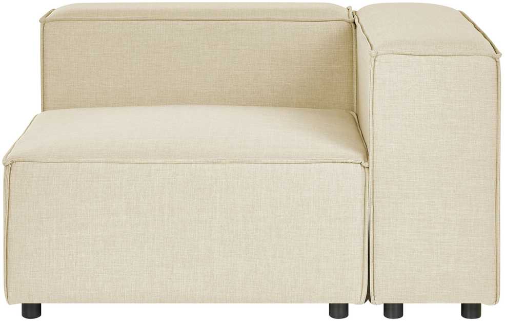 Beliani Trijų vietų modulinė kampinė sofa APRICA, sintetinio lino audinys, smėlio spalvos, su dešinine otomane