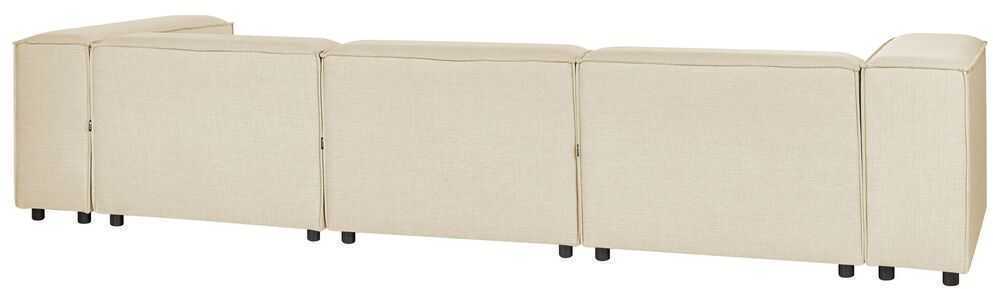 Beliani Trijų vietų modulinė kampinė sofa APRICA, sintetinio lino audinys, smėlio spalvos, su dešinine otomane