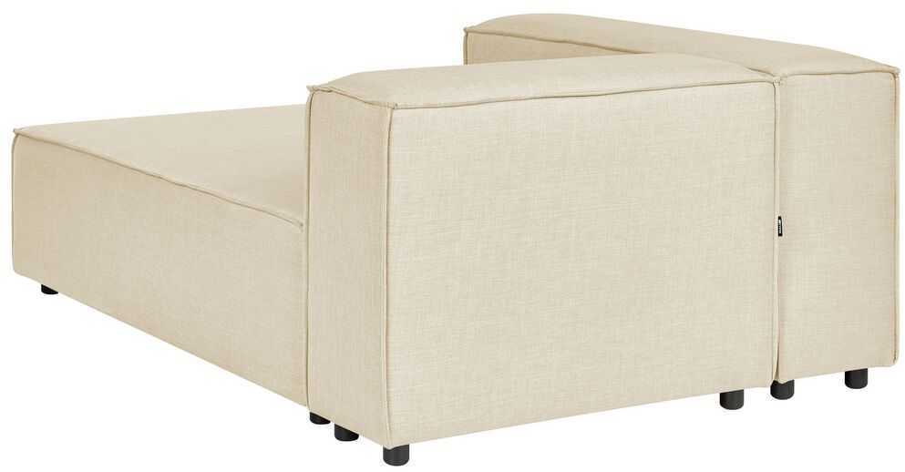 Beliani Trijų vietų modulinė kampinė sofa APRICA, sintetinio lino audinys, smėlio spalvos, su dešinine otomane