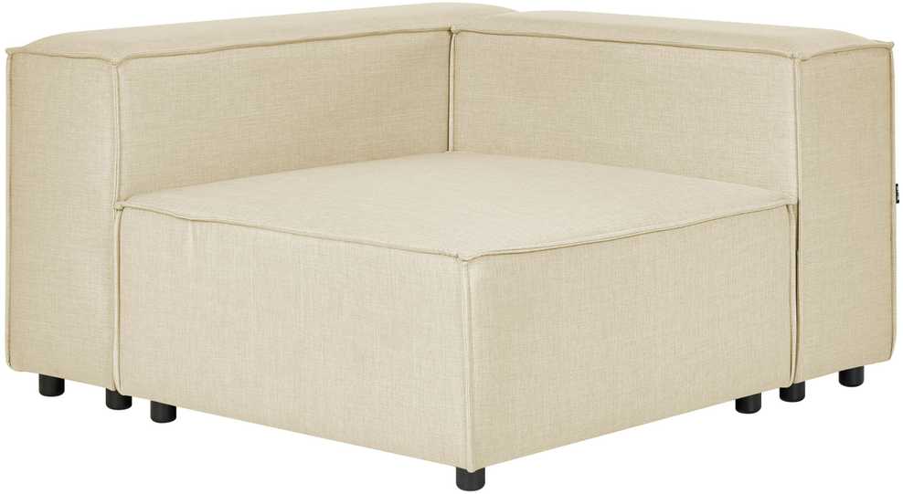 Beliani Trijų vietų modulinė kampinė sofa APRICA, sintetinio lino audinys, smėlio spalvos, su dešinine otomane