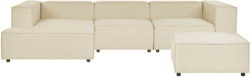 Beliani Trijų vietų modulinė kampinė sofa APRICA, sintetinio lino audinys, smėlio spalvos, su dešinine otomane