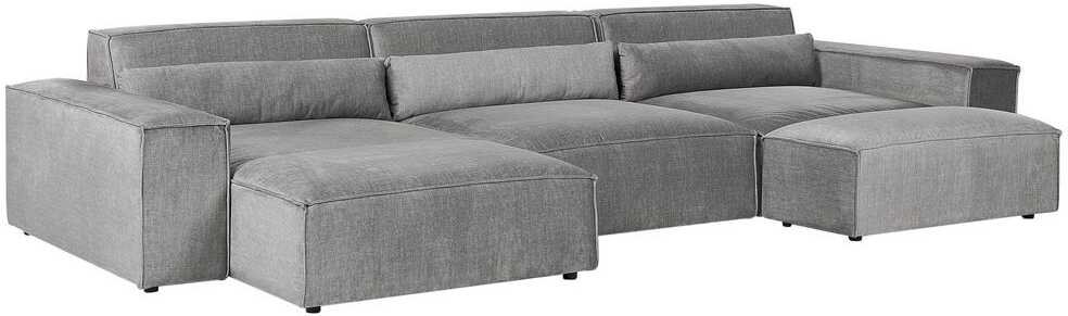 Beliani Modulinė 5 vietų kampinė sofa „HELLNAR“, dešininė, pilka, su otomanu