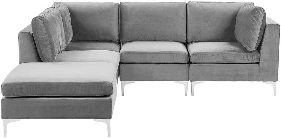 Beliani 4 vietų modulinė sofa EVJA, dešininė, pilka, veliūrinė, su otomane