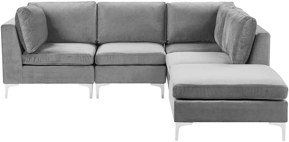 Beliani 4 vietų modulinė sofa EVJA, kairinė, pilkas veliūras su otomane