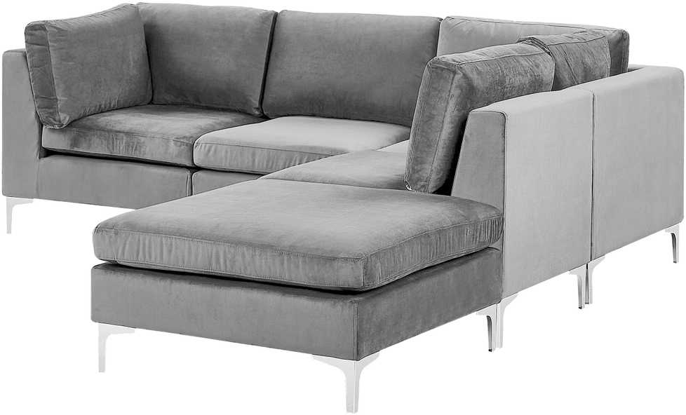 Beliani 4 vietų modulinė sofa EVJA, kairinė, pilkas veliūras su otomane