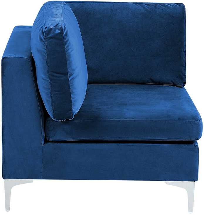 Beliani EVJA modulinė kampinė sofa 4 asmenims su pufu, aksominė, tamsiai mėlyna, dešininė