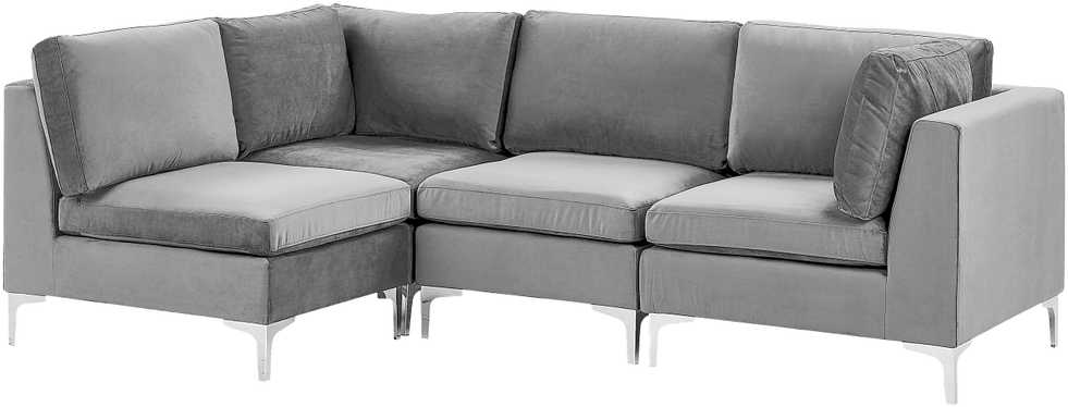 Beliani 4 vietų modulinė sofa EVJA dešininė pilka veliūrinė