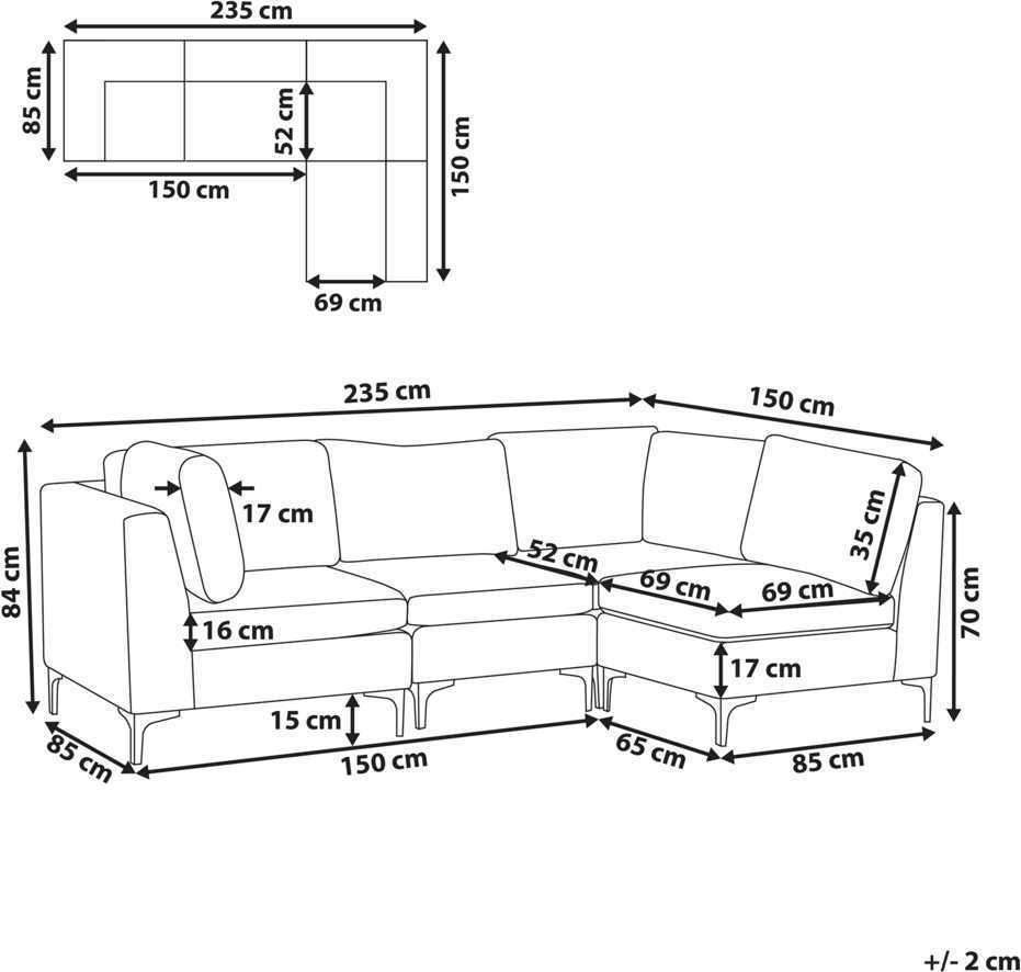 Beliani Modulinė sofa EVJA 4 asmenims, kairinė, žalia, veliūras