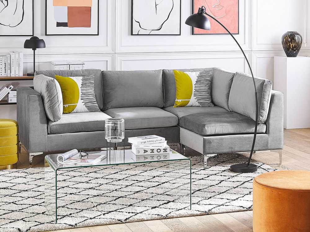 Beliani 4 vietų modulinė kampinė sofa EVJA, kairinė, pilkas veliūras