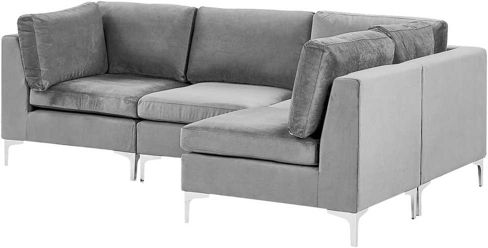Beliani 4 vietų modulinė kampinė sofa EVJA, kairinė, pilkas veliūras