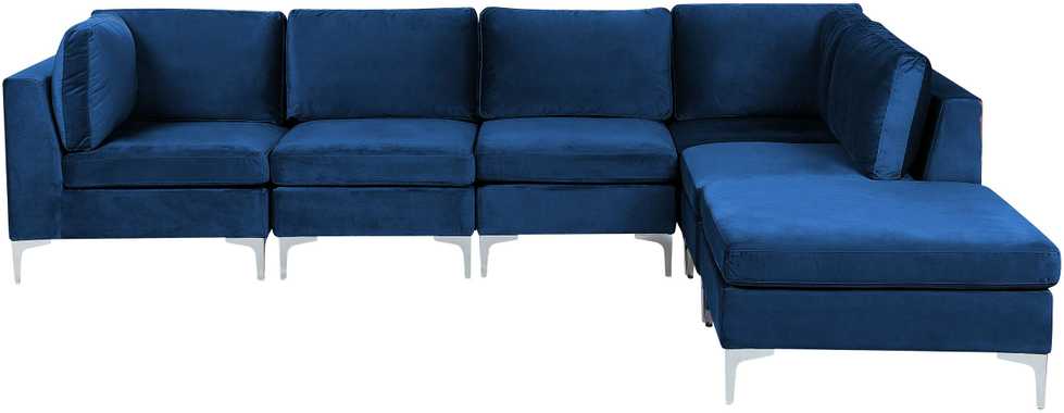 Sofa Beliani EVJA modulinis kampas 5 asmenims su pufu, tamsiai mėlynas veliūras, kairinis