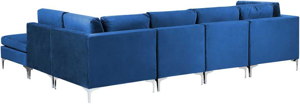 Sofa Beliani EVJA modulinis kampas 5 asmenims su pufu, tamsiai mėlynas veliūras, kairinis