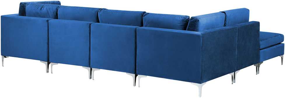 Beliani EVJA modulinė kampinė sofa 5 asmenims su pufu, mėlynas veliūras, dešininė