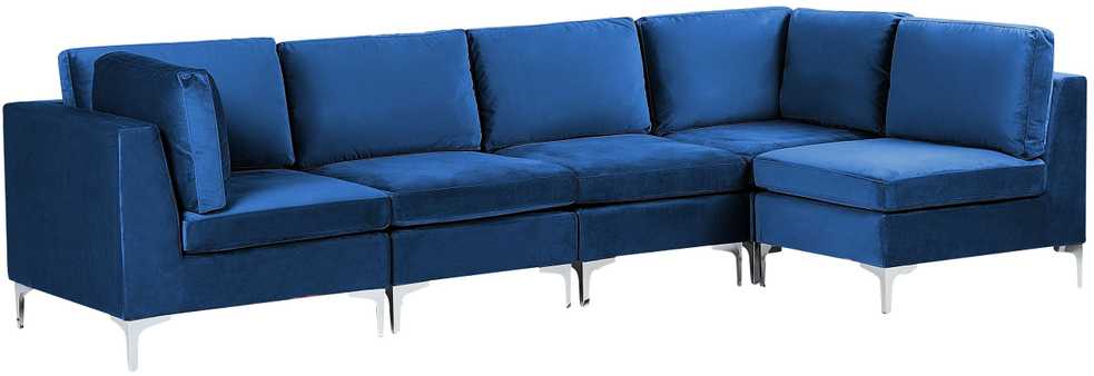 Beliani EVJA modulinė kampinė sofa 5 asmenims, tamsiai mėlyno veliūro, kairinė