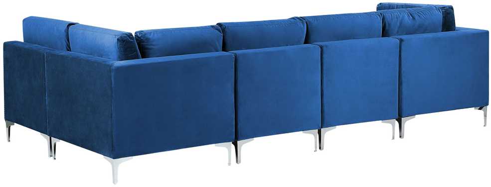 Beliani EVJA modulinė kampinė sofa 5 asmenims, tamsiai mėlyno veliūro, kairinė