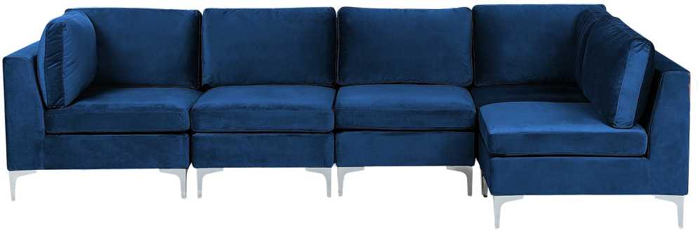 Beliani EVJA modulinė kampinė sofa 5 asmenims, tamsiai mėlyno veliūro, kairinė