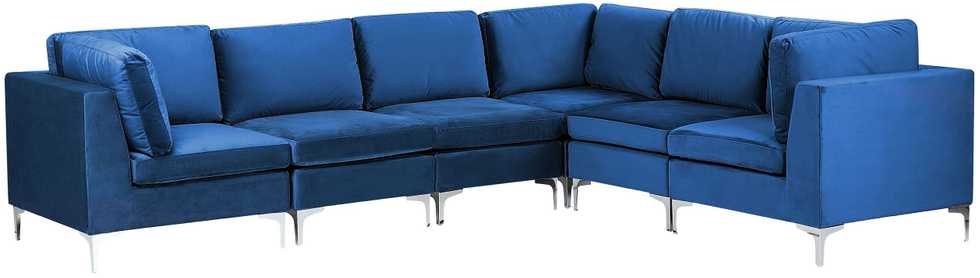 Beliani EVJA modulinė kampinė sofa 6 asmenims, tamsiai mėlyna veliūrinė, kairinė