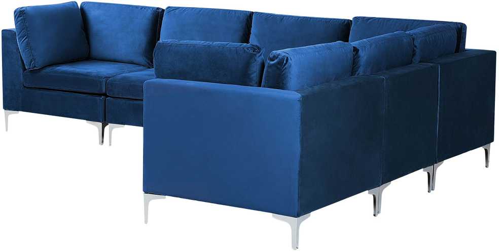 Beliani EVJA modulinė kampinė sofa 6 asmenims, tamsiai mėlyna veliūrinė, kairinė