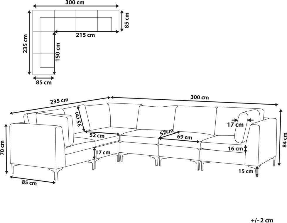 Beliani EVJA modulinė kampinė sofa 6 asmenims, mėlynas aksomas, dešininė