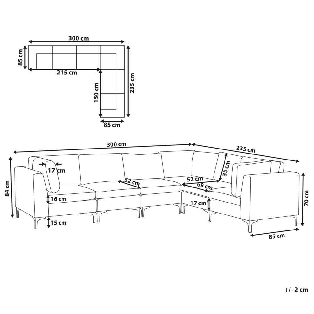 Beliani EVJA modulinė kampinė sofa 6 asmenims, tamsiai mėlyna veliūrinė, kairinė