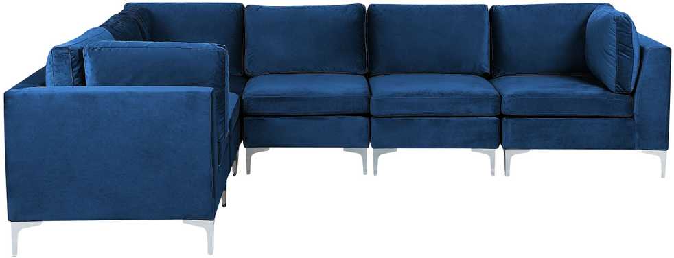 Beliani EVJA modulinė kampinė sofa 6 asmenims, mėlynas aksomas, dešininė