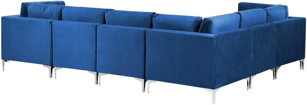 Beliani EVJA modulinė kampinė sofa 6 asmenims, mėlynas aksomas, dešininė
