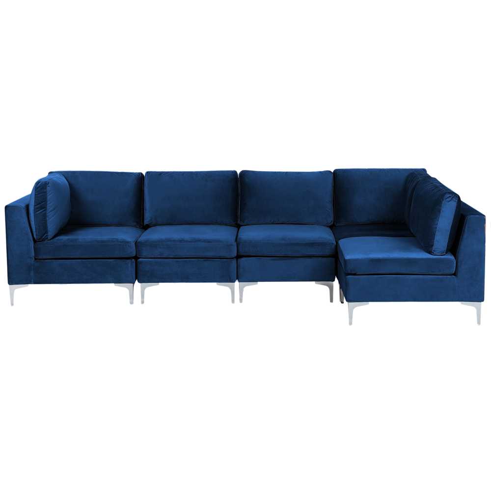 Beliani EVJA modulinė kampinė sofa 5 asmenims, tamsiai mėlyno veliūro, kairinė