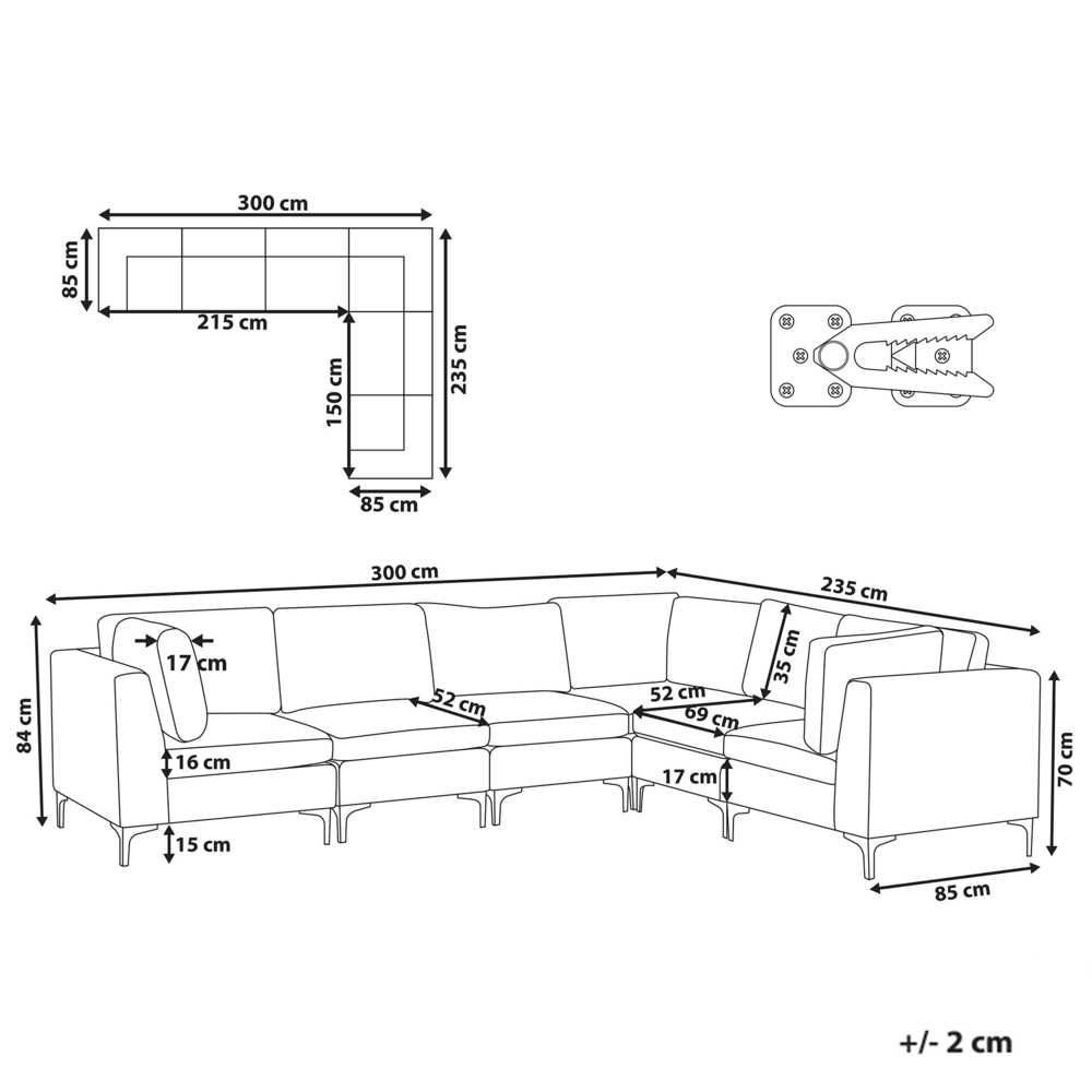 Beliani EVJA modulinė kampinė sofa 6 asmenims, tamsiai mėlyna veliūrinė, kairinė