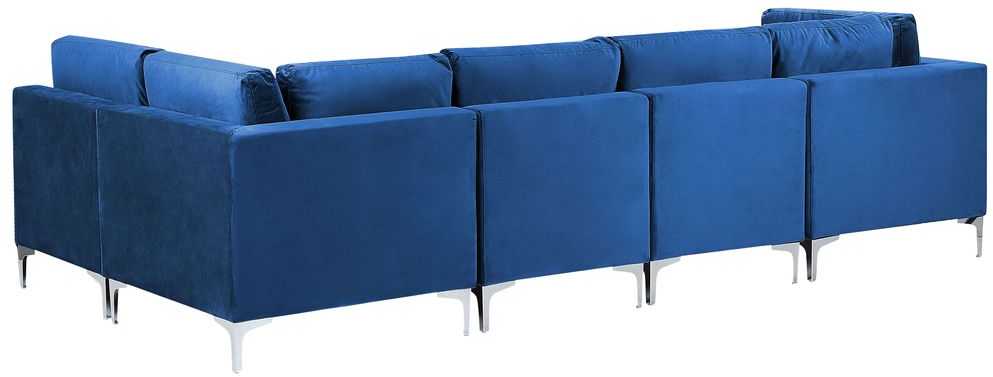 Beliani EVJA modulinė kampinė sofa 5 asmenims, tamsiai mėlyno veliūro, kairinė