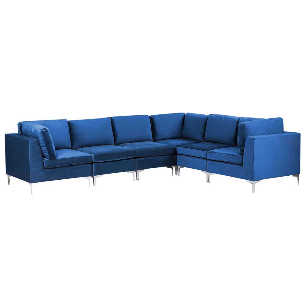 Beliani EVJA modulinė kampinė sofa 6 asmenims, tamsiai mėlyna veliūrinė, kairinė