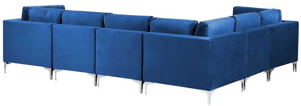 Beliani Modulinė kampinė sofa 6 vietų EVJA su otomana, tamsiai mėlynas veliūras, dešininė