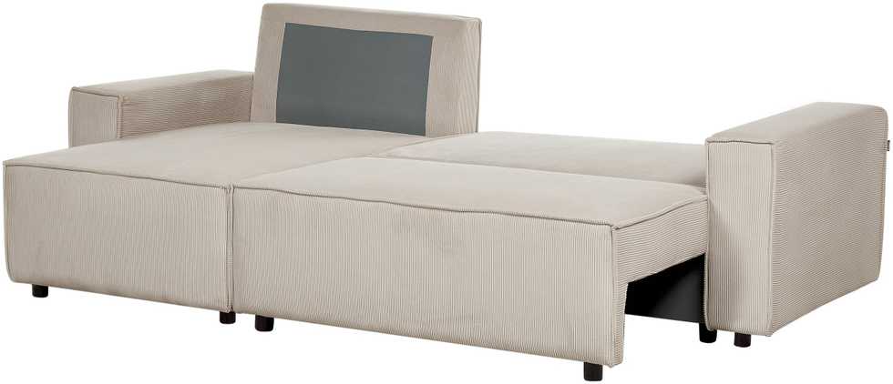 Beliani Išskleidžiama kampinė sofa ABACKA, Velvetas, Smėlio spalva, Dešininė