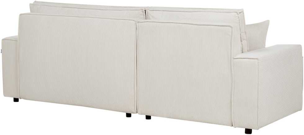 Beliani Išskleidžiama kampinė sofa ABACKA, 3 vietų, velvetinė, kreminė balta, dešininė