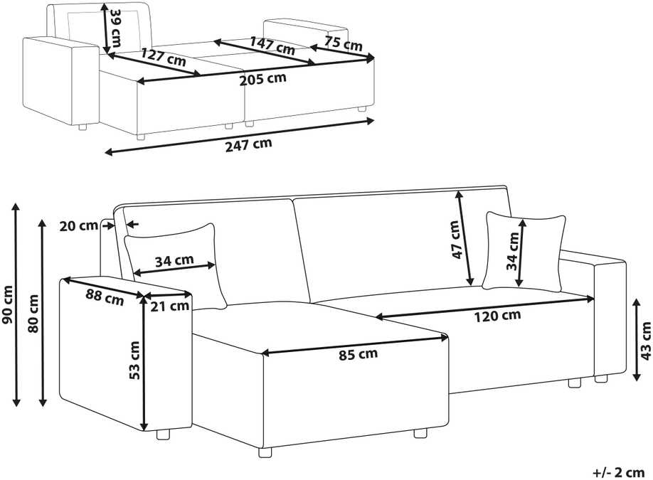 Beliani Išskleidžiama kampinė sofa ABACKA, 3 vietų, velvetinė, kreminė balta, dešininė