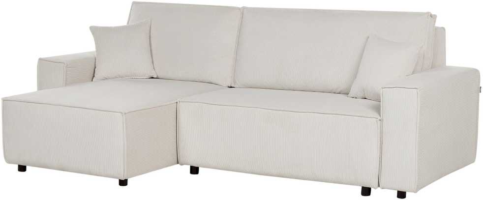 Beliani Išskleidžiama kampinė sofa ABACKA, 3 vietų, velvetinė, kreminė balta, dešininė