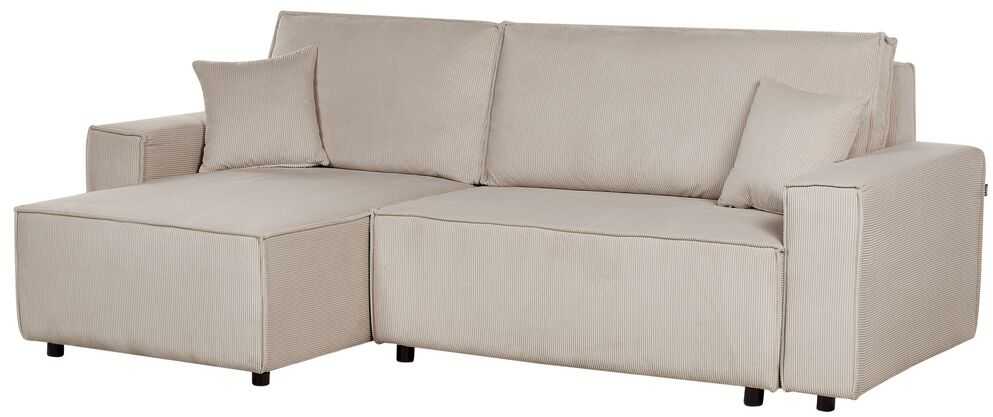 Beliani Išskleidžiama kampinė sofa ABACKA, Velvetas, Smėlio spalva, Dešininė