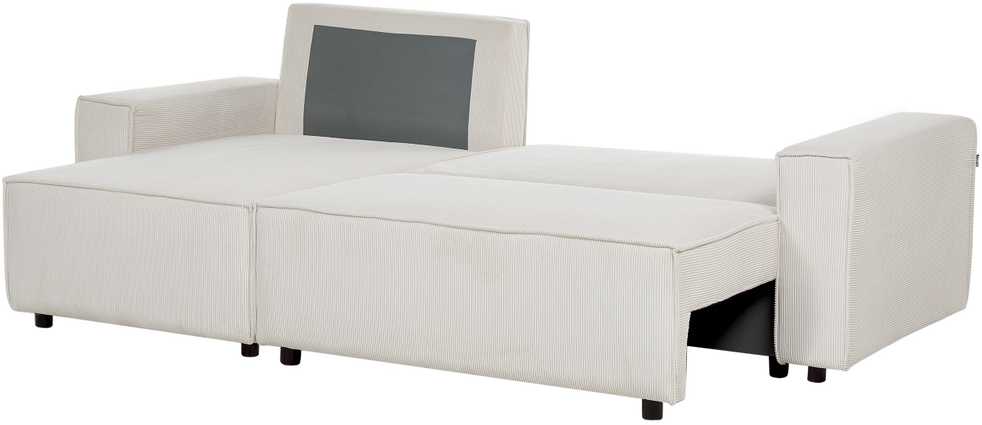 Beliani Išskleidžiama kampinė sofa ABACKA, 3 vietų, velvetinė, kreminė balta, dešininė