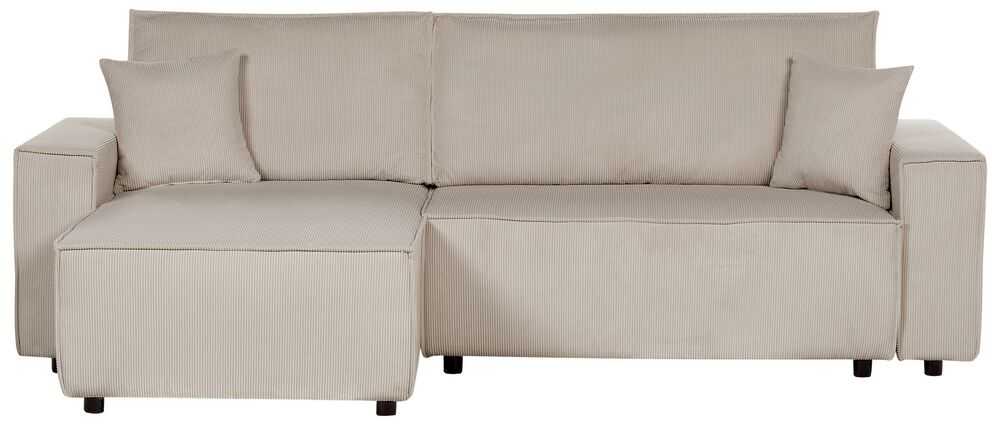 Beliani Išskleidžiama kampinė sofa ABACKA, Velvetas, Smėlio spalva, Dešininė