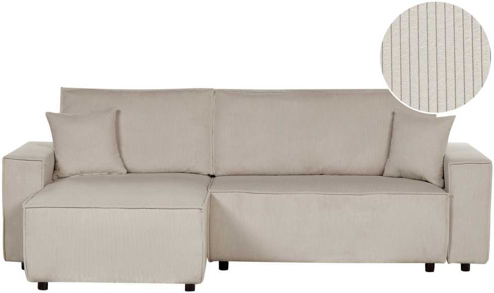 Beliani Išskleidžiama kampinė sofa ABACKA, Velvetas, Smėlio spalva, Dešininė