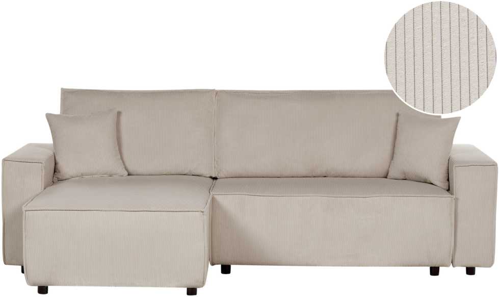 Beliani Išskleidžiama kampinė sofa ABACKA, Velvetas, Smėlio spalva, Dešininė