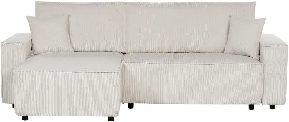 Beliani Išskleidžiama kampinė sofa ABACKA, 3 vietų, velvetinė, kreminė balta, dešininė