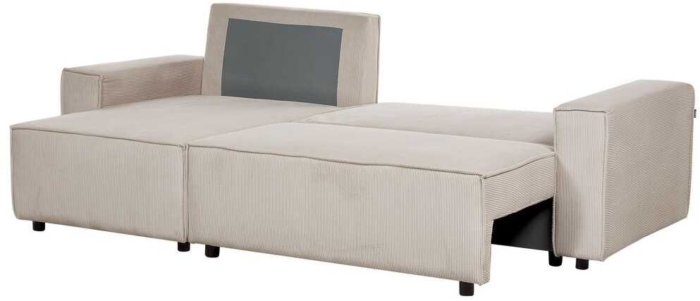 Beliani Išskleidžiama kampinė sofa ABACKA, Velvetas, Smėlio spalva, Dešininė